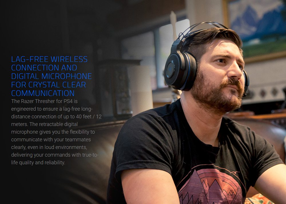 Razer Thresher 7.1 Wireless Dolby Gaming Headset Lag-Free Connection Retractable Mic for PC/PS4