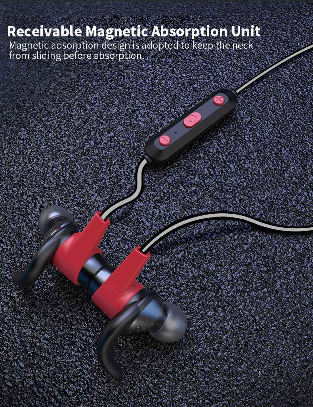 Maxchange C8 Bluetooth Sports Earphones Magnetic Absorption Anti-fiber Cable 7 Hours Playtime - Black
