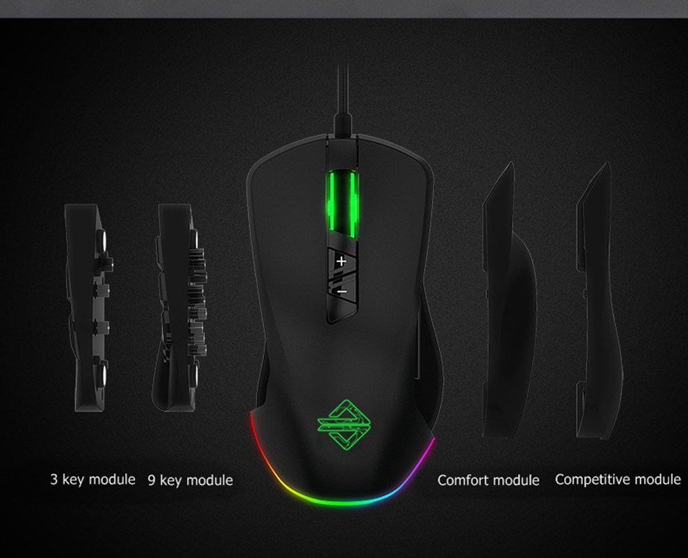 Ajazz GTI Wired Gaming Mouse 5000DPI 6 Programmable Buttons RGB Colorful Lights - Grey