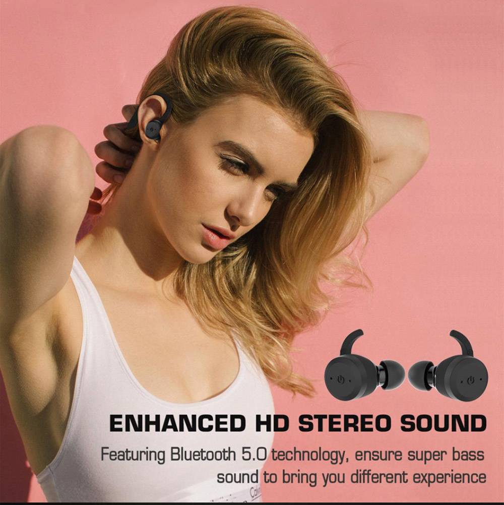 BE1018 Bluetooth 5.0 TWS Earbuds 650 mAh Charging Box HD Stereo Sound IPX7 Noise Cancelling Hang Clip - Yellow