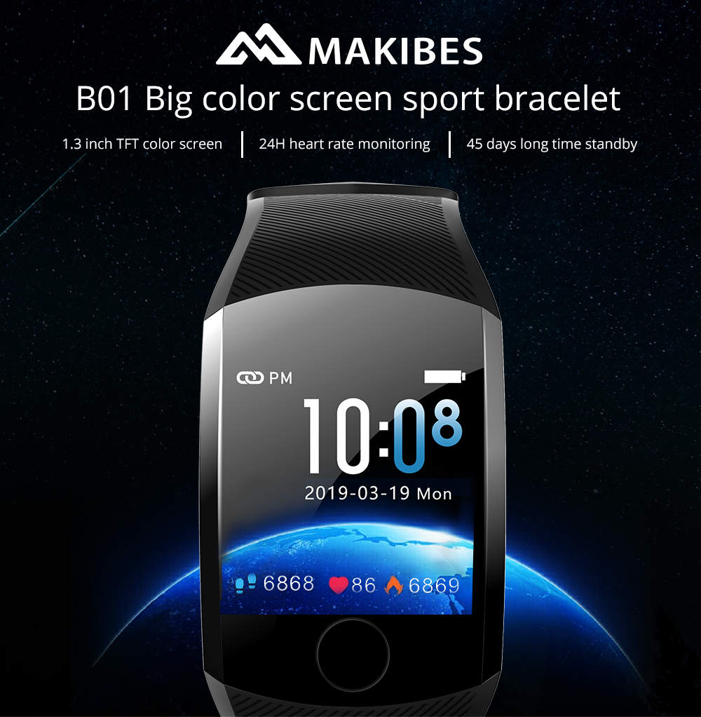 Makibes B01 IP67 Water Resistant Smartwatch Fitness Tracker 1.3 inch Blood Pressure color UI Wristband - Red