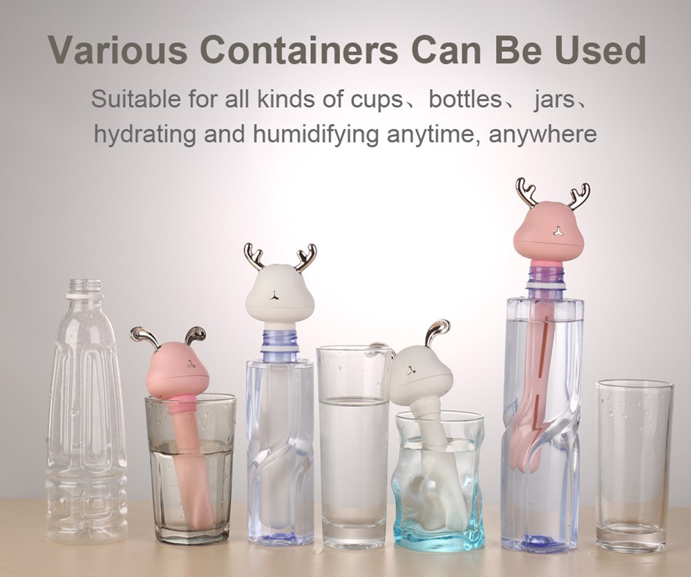 Mini USB Portable Deer Cool Mist Humidifier For Travel Car Home Hotel Office - Pink