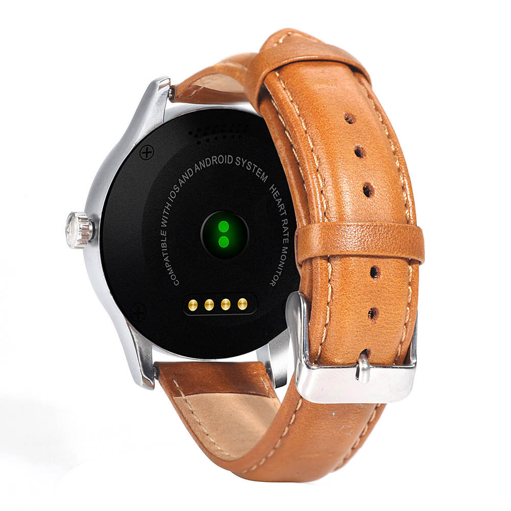 Makibes K88H Smart Bluetooth Watch Heart Rate Monitor Smartwatch MTK2502 Siri Function Gesture Control For iOS Andriod (Leather Band) - Brown