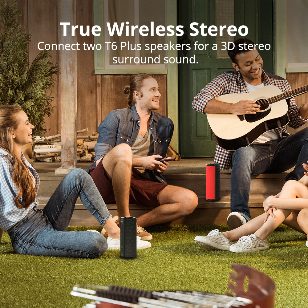 Tronsmart Element T6 Plus Portable Bluetooth 5.0 Speaker with 40W Max Output, Deep Bass, IPX6 Waterproof, TWS - Black