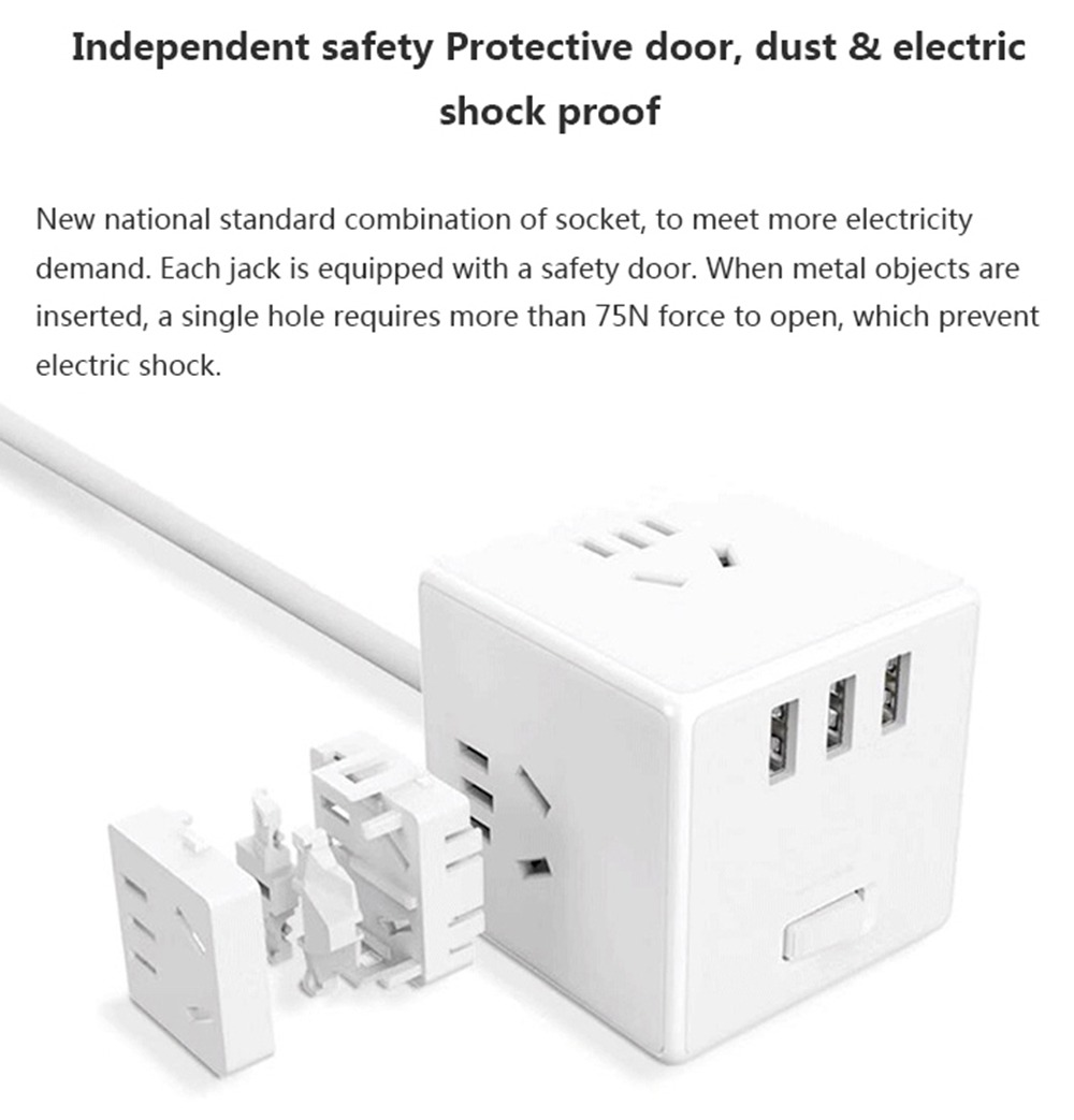 Xiaomi Mijia Magic Cube Converter 3 USB Ports Fast Charge Plug Socket Adapter Cordless Version - White