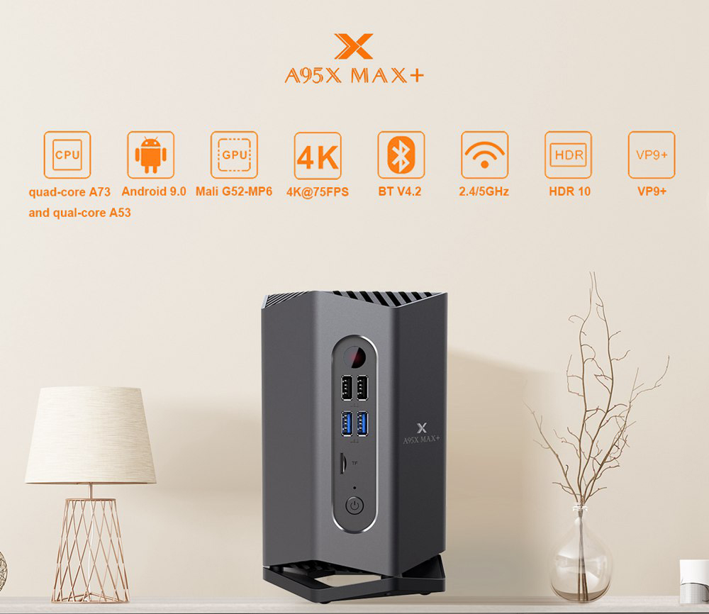 A95X MAX Plus Amlogic S922X 4GB/64GB 4K@75fps Gaming TV BOX Android 9.0 VP9+ 2.4G+5G WIFI Bluetooth USB 3.0 HDMI2.1 Adaptive Sensor Remote Control
