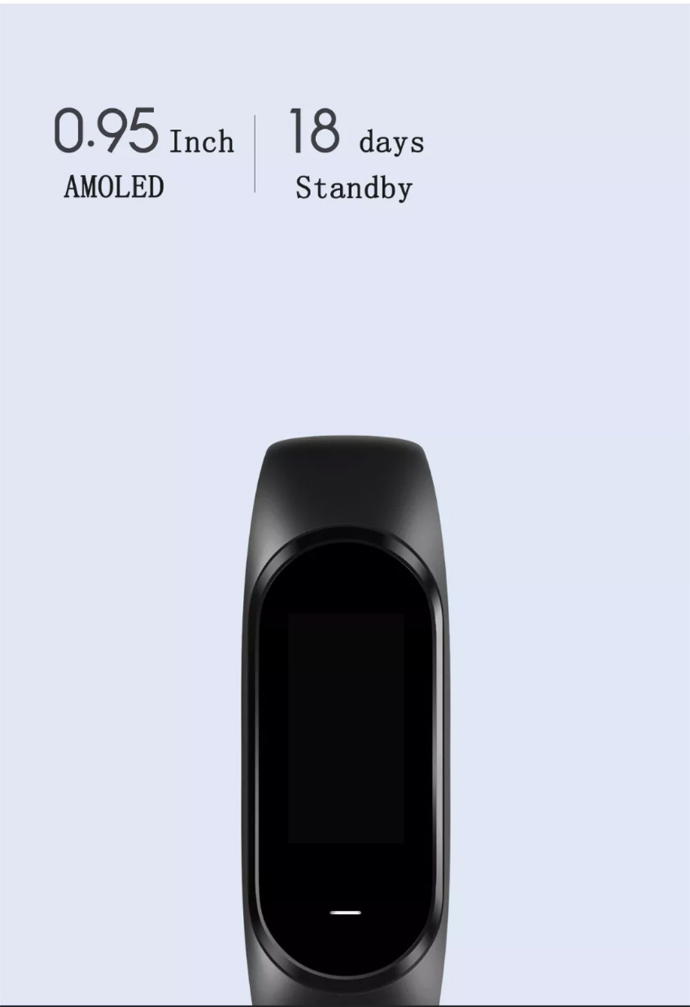 Xiaomi Hey Plus Smart Bracelet 0.95 Inch AMOLED Color Screen Built-in Multifunction Heart Rate Monitor 5ATM Water Resistant 18 Days Standby Swimming Mode - Black