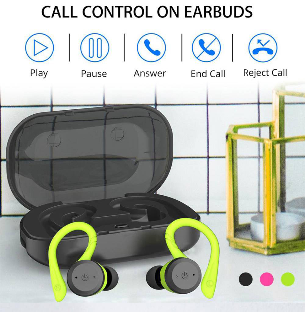 BE1018 Bluetooth 5.0 TWS Earbuds 650 mAh Charging Box HD Stereo Sound IPX7 Noise Cancelling Hang Clip - Green