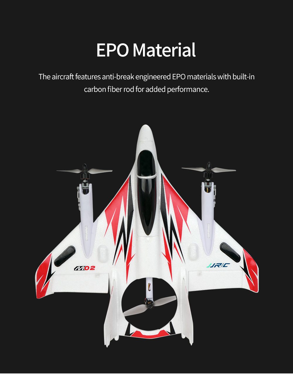 JJRC M02 2.4G 6CH Brushless EPO 450mm Wingspan 3D/6G Mode Switchable VTOL FPV Flying Wing RC Airplane RTF - Blue