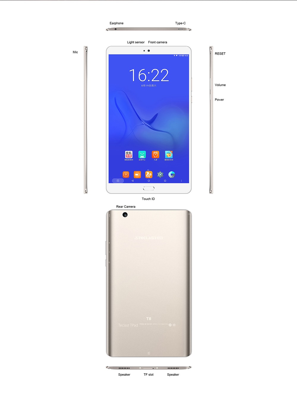 Teclast T8 Tablet MediaTek MT8176 Quad Core 2.1GHz 8.4 Inch 2560x1600 IPS 4GB RAM DDR3L 64GB ROM eMMC WIFI Android 7.0 - White/Gold