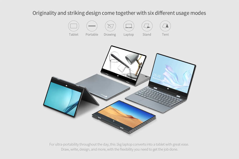 BMAX Y11 Laptop Intel Gemini Lake N4100, Quad Core 11.6 inch 1920*1080 Windows 10 Pro 8GB LPDDR4 256GB SSD - Silver