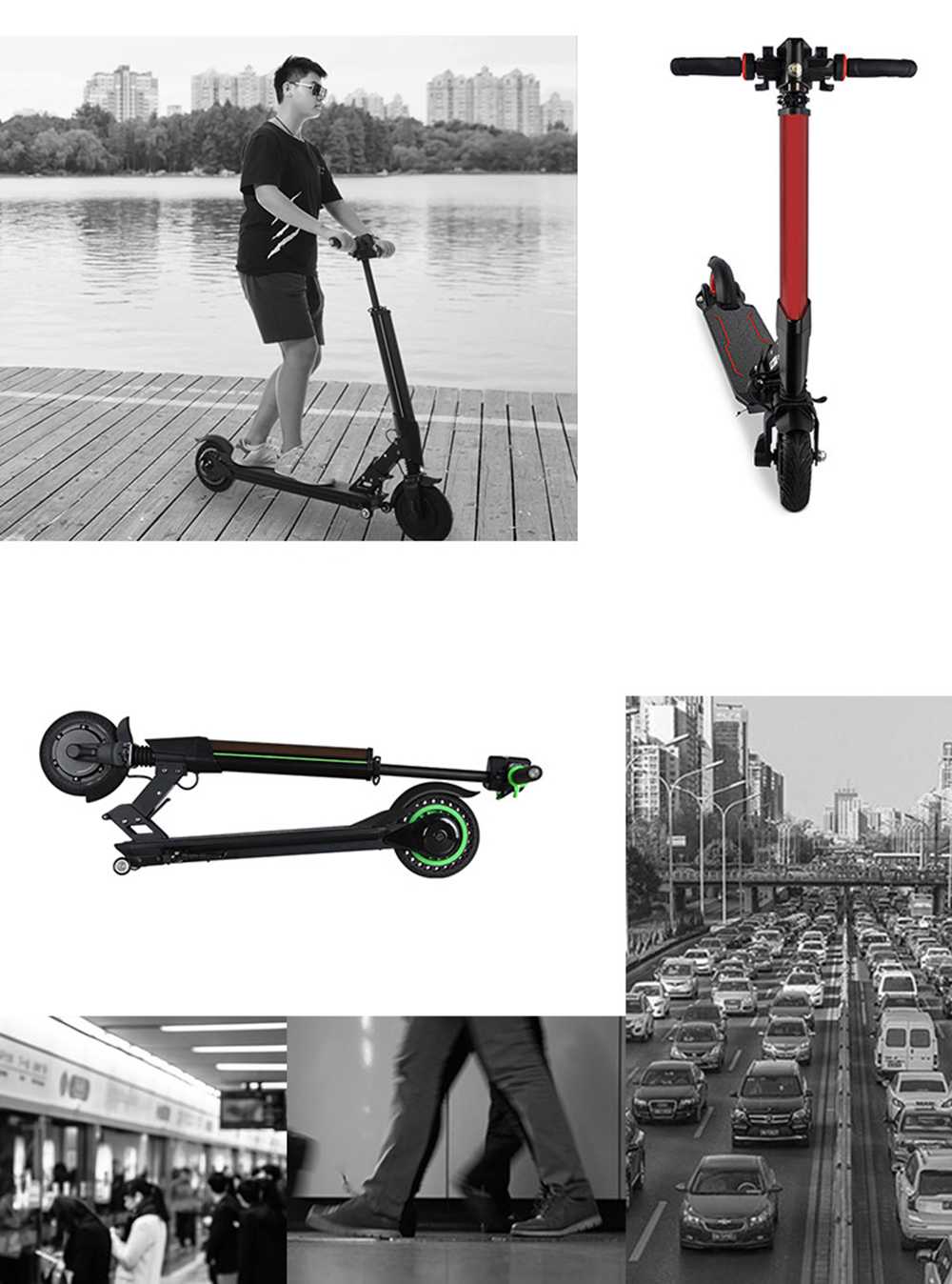 E1 Portable Folding Electric Scooter 8.5-inch Tires 300W Motor Max 25km/h 7.5Ah Battery - Green
