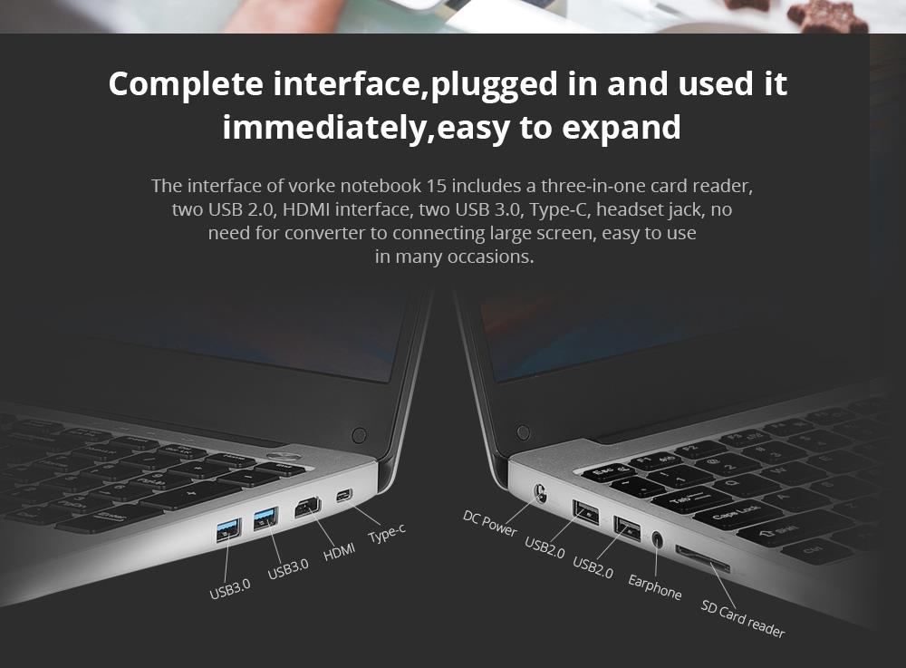 VORKE Notebook 15 4G Laptop Intel Core i5-8250U 15.6'' Screen 1920*1080 Windows 10 8GB DDR4 256GB SSD - Silver