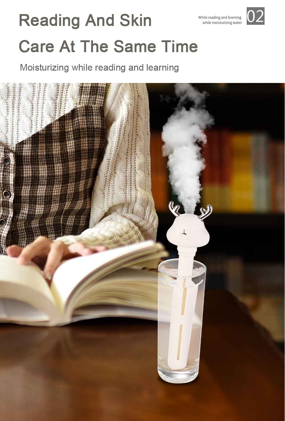 Mini USB Portable Deer Cool Mist Humidifier For Travel Car Home Hotel Office - Pink