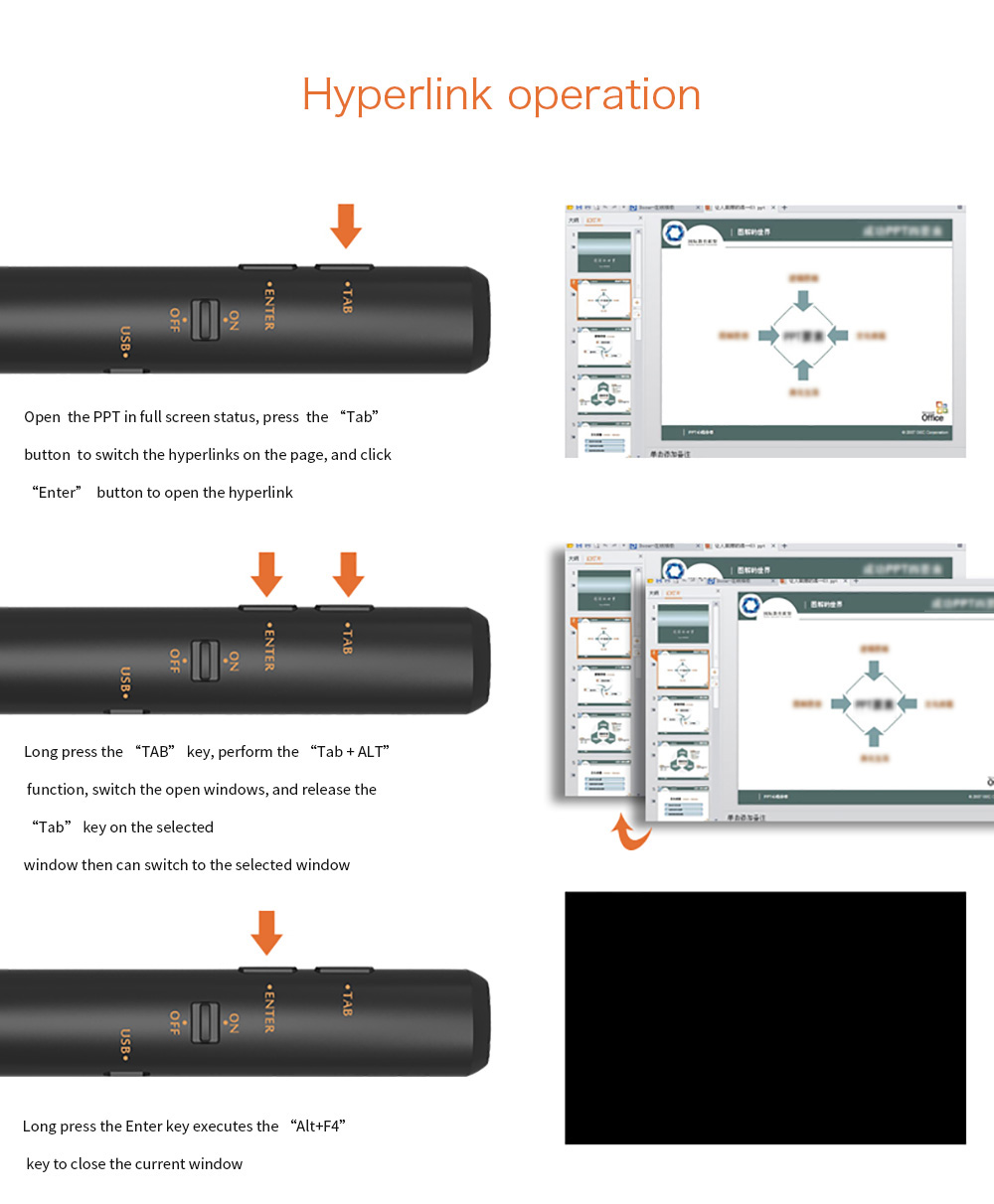 Viboton PP932 Wireless Lase Presenter All-in-one Laser Pointer 2.4G FR Ergonomic Streamlined Technology Multimedia Presentation Remote Control Widely Compatible With Indicator Light - Black