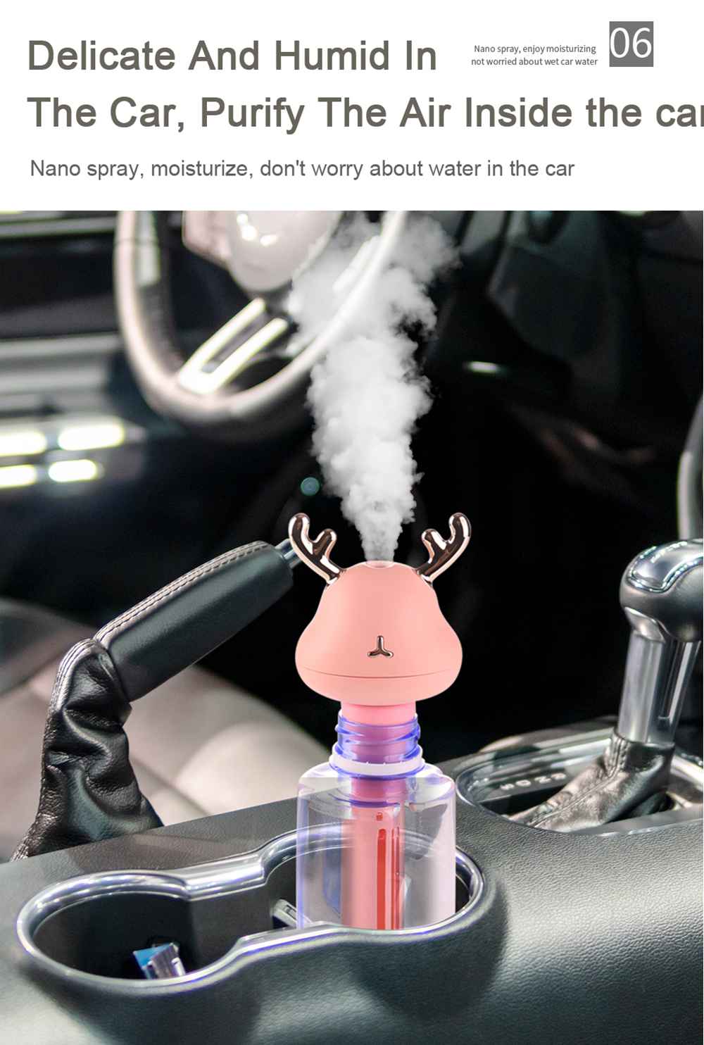 Mini USB Portable Deer Cool Mist Humidifier For Travel Car Home Hotel Office -White