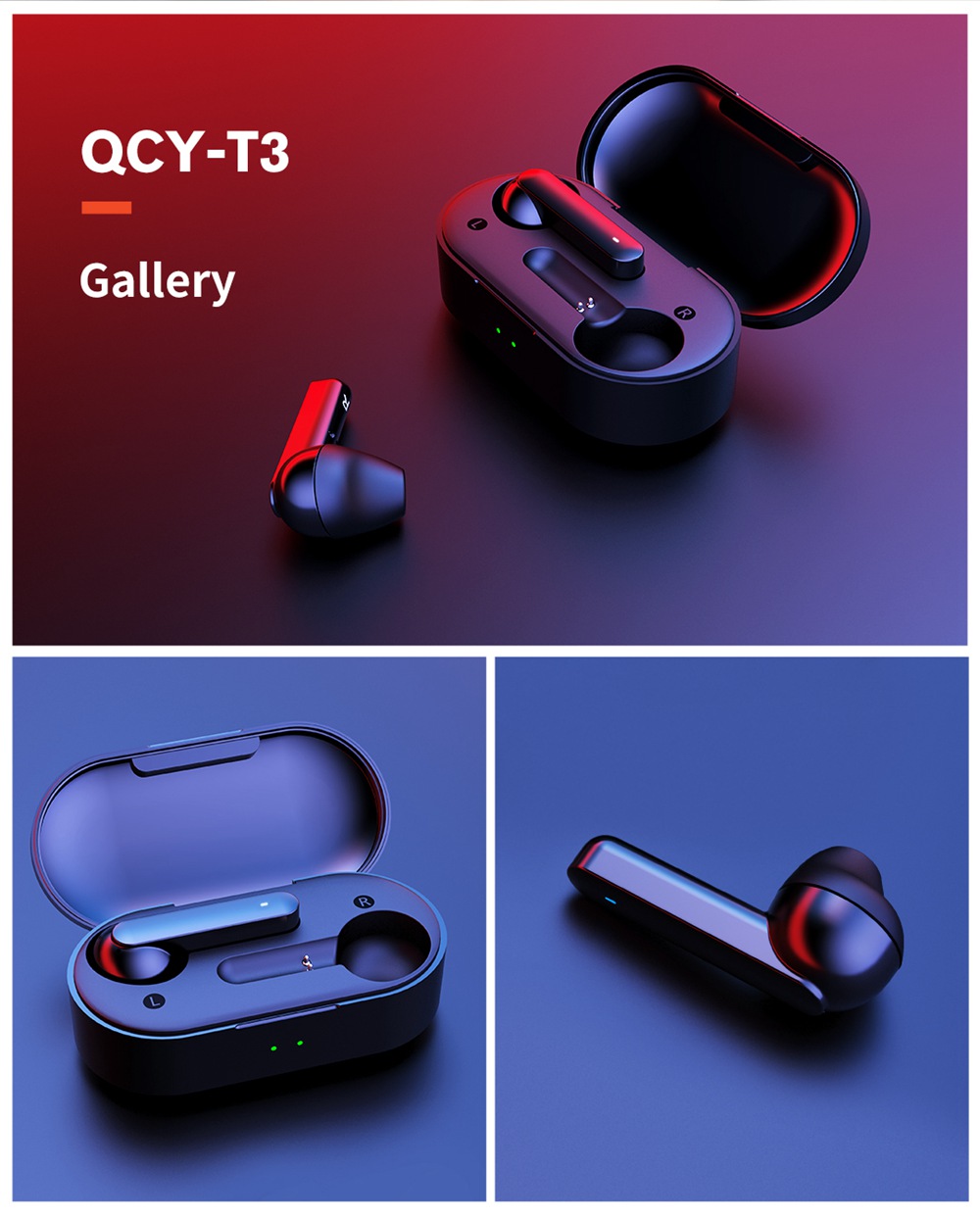QCY T3 Bluetooth 5.0 TWS Earphones Stereo/Mono Mode AAC/SBC Tech 25 Hours Battery Life IPX5 3D Stereo