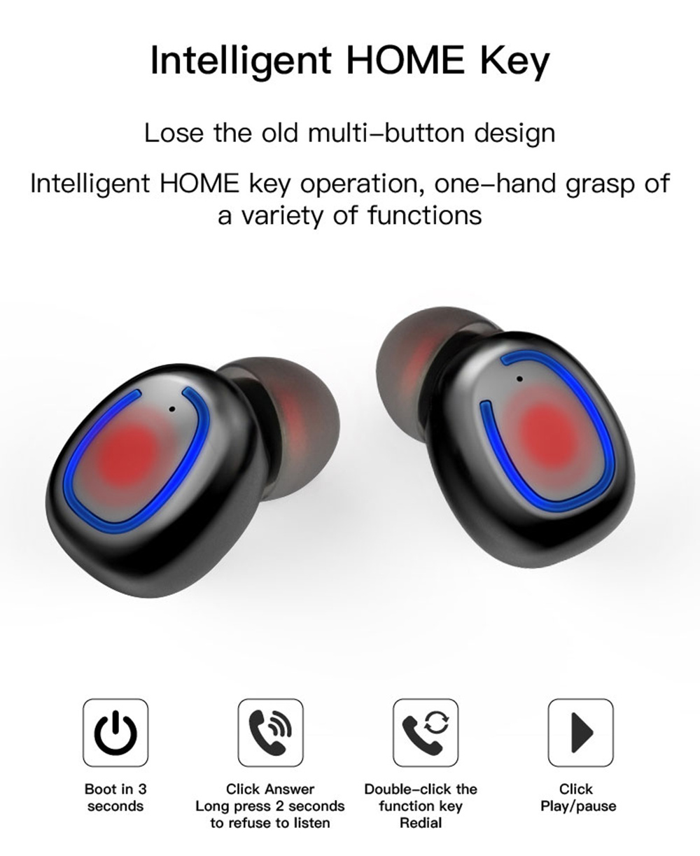 X11 TWS Bluetooth V5.0 IPX6 Wireless Earphones 6D HiFi Surround Sound Touch Control - White