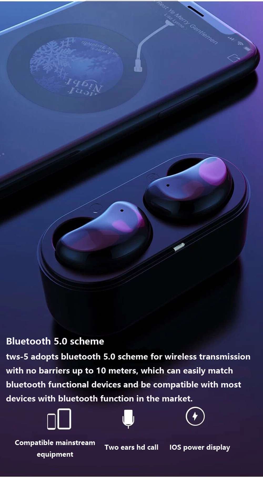 Remax TWS-5 Bluetooth 5.0 TWS Earphones Binaural Call Battery Display
