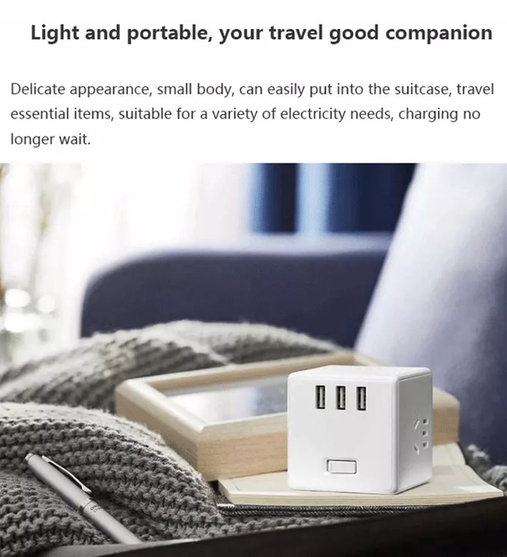 Xiaomi Mijia Magic Cube Converter 3 USB Ports Fast Charge Plug Socket Adapter Cordless Version - White