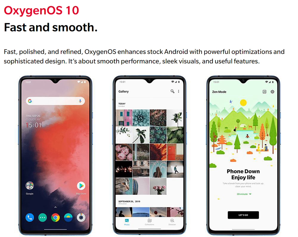 OnePlus 7T 6.55 Inch 4G LTE Smartphone Snapdragon 855 Plus 8GB 256GB 48.0MP+12.0MP+16.0MP Triple Rear Cameras NFC Face Unlock Oxygen OS Global Rom - Glacier Blue