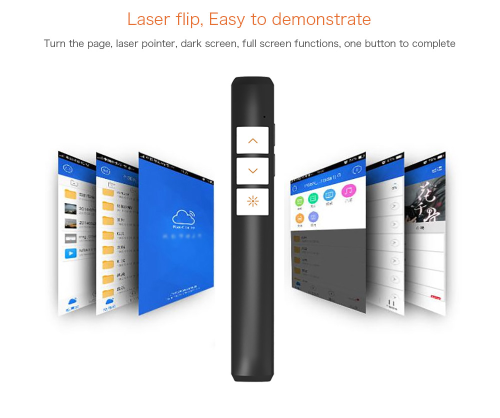 Viboton PP932 Wireless Lase Presenter All-in-one Laser Pointer 2.4G FR Ergonomic Streamlined Technology Multimedia Presentation Remote Control Widely Compatible With Indicator Light - Black