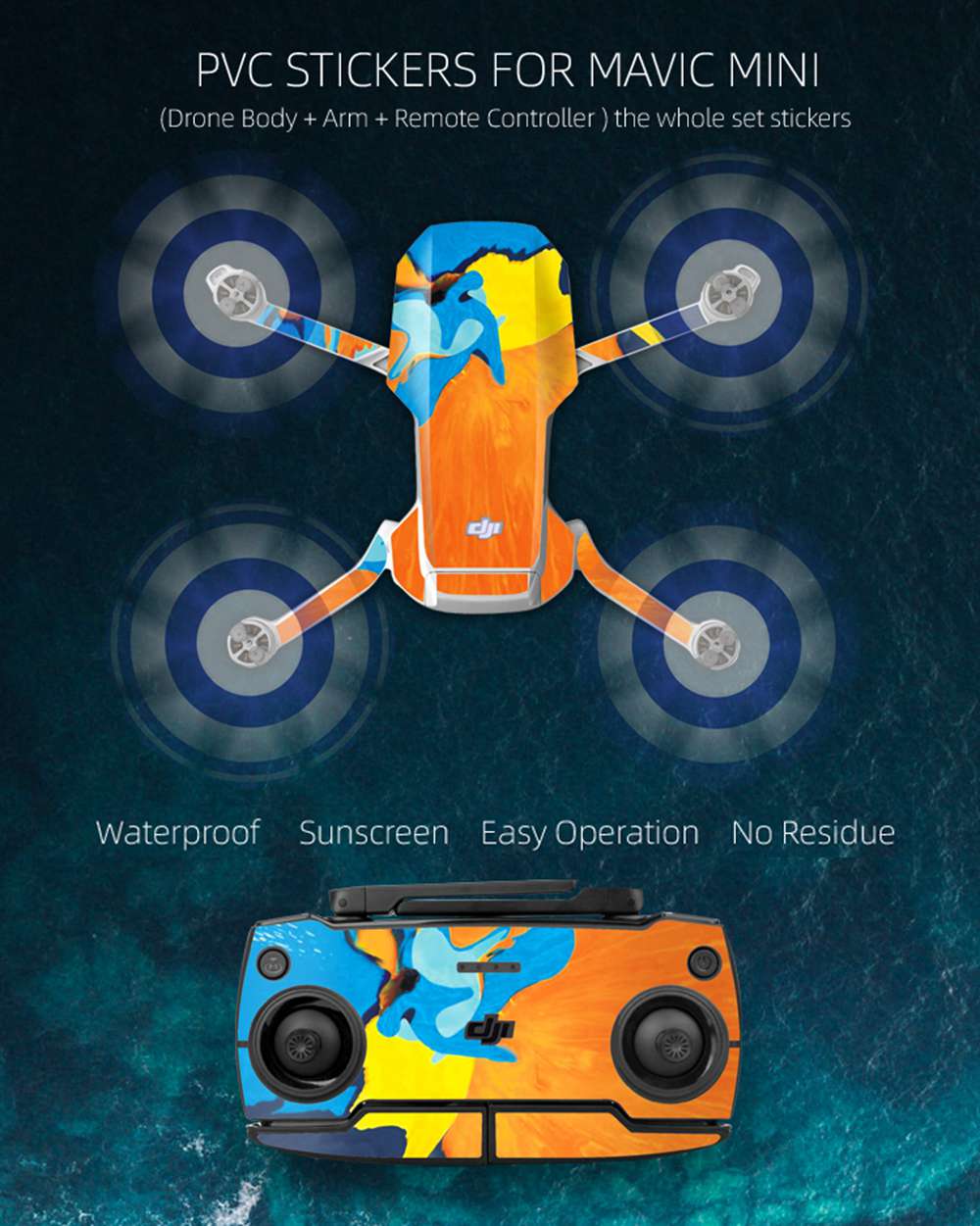Sunnylife Expansion Accessories Aircraft Transmitter Sticker Set For DJI Mavic MINI RC Aircraft - Blue Shark