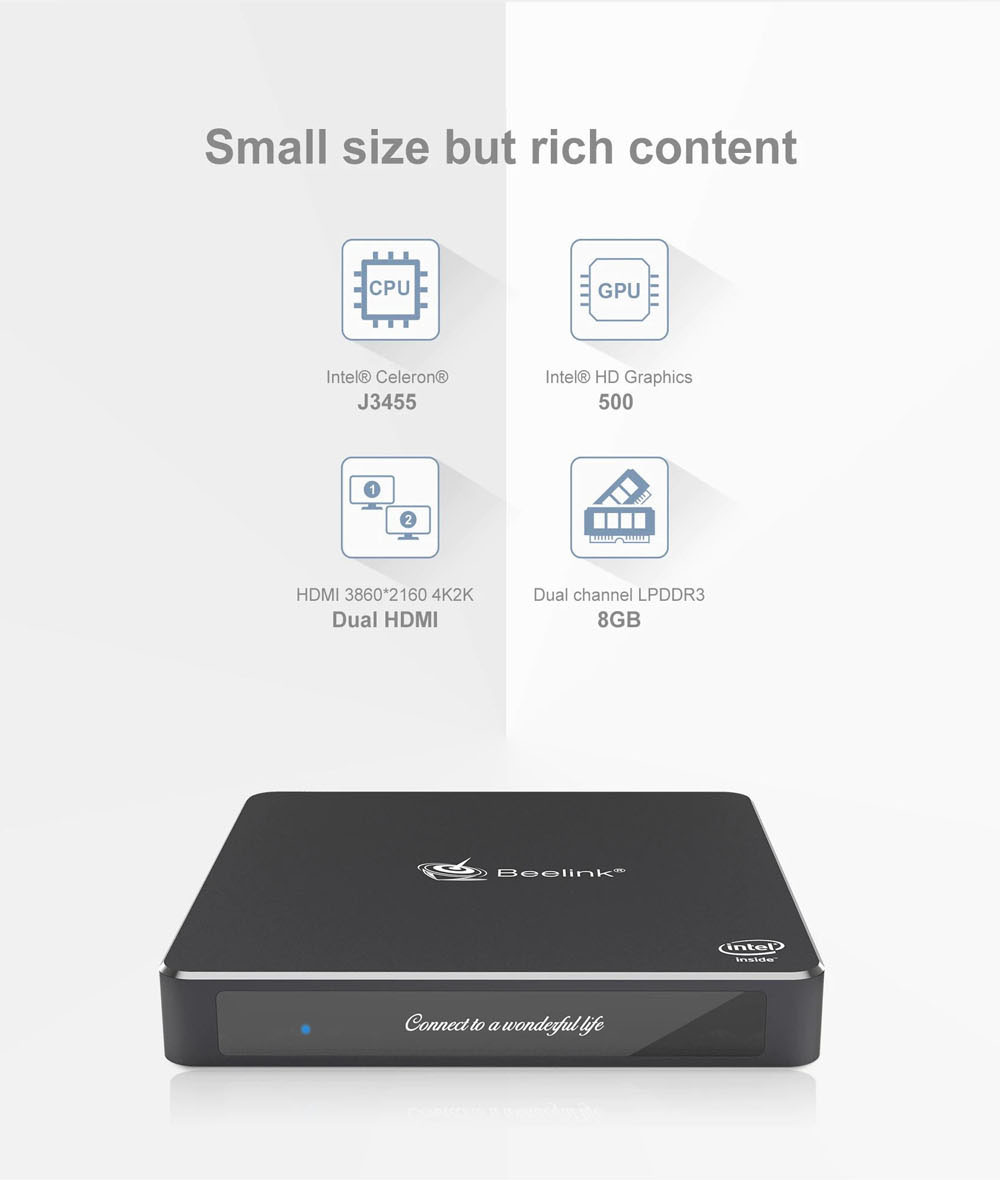 Beelink Gemini T42 Intel Apollo Lake j4205 Windows 10 4K Mini PC 8G DDR3 128G SSD 2.4G+5G WiFi Bluetooth HDMI*2 Dual Screen Display