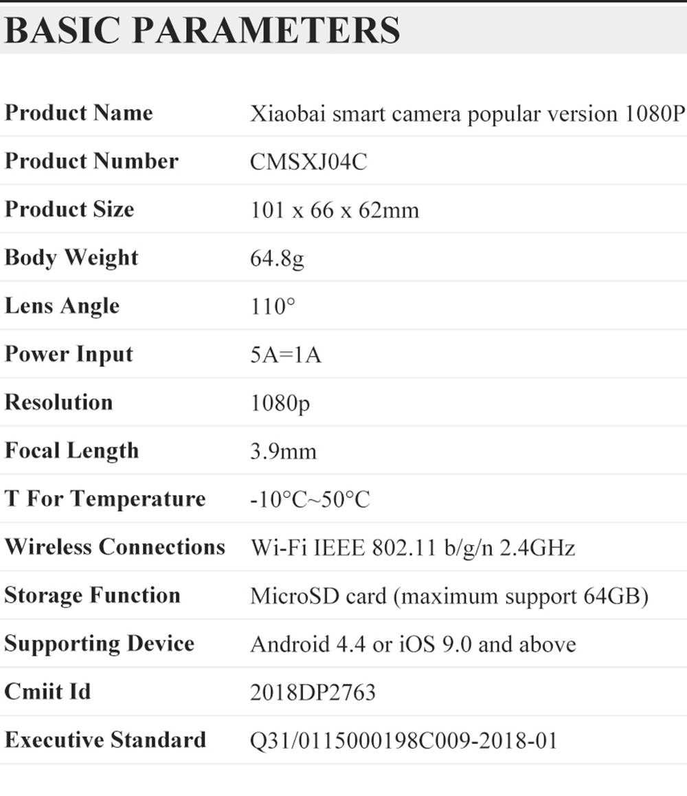 Xiaobai 1080P Smart Home IP Camera WIFI Security Monitor Public Version From Xiaomi Youpin - White