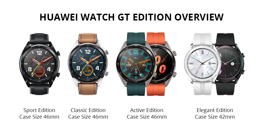 HUAWEI WATCH GT Elegant Sports Smartwatch 1.2 inch AMOLED Colorful Screen Heart Rate Monitor Built-in GPS - Black