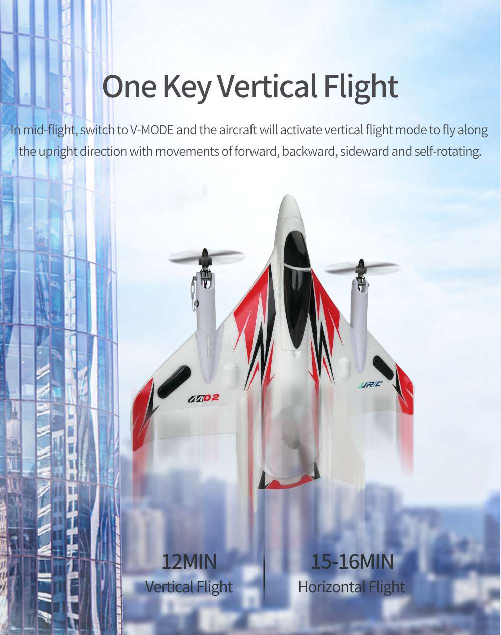 JJRC M02 2.4G 6CH Brushless EPO 450mm Wingspan 3D/6G Mode Switchable VTOL FPV Flying Wing RC Airplane RTF - Red