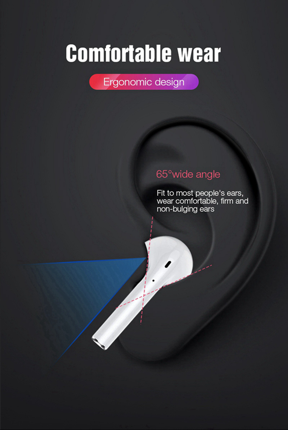 Apods i12 TWS Bluetooth 5.0 Earbuds HiFi Heavy Bass - Black