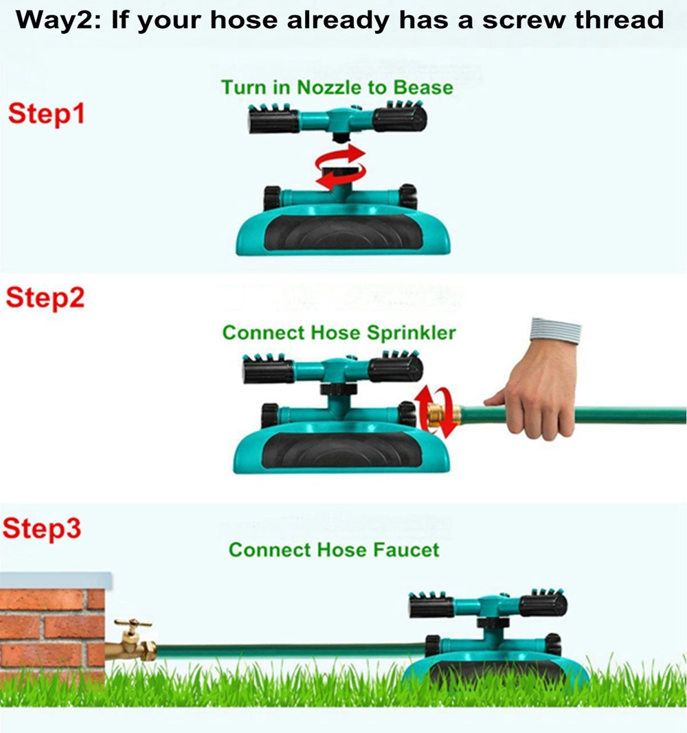 Garden Lawn Sprinkler 360 Degree Rotating Automatic Water Sprinklers Irrigation System - Green