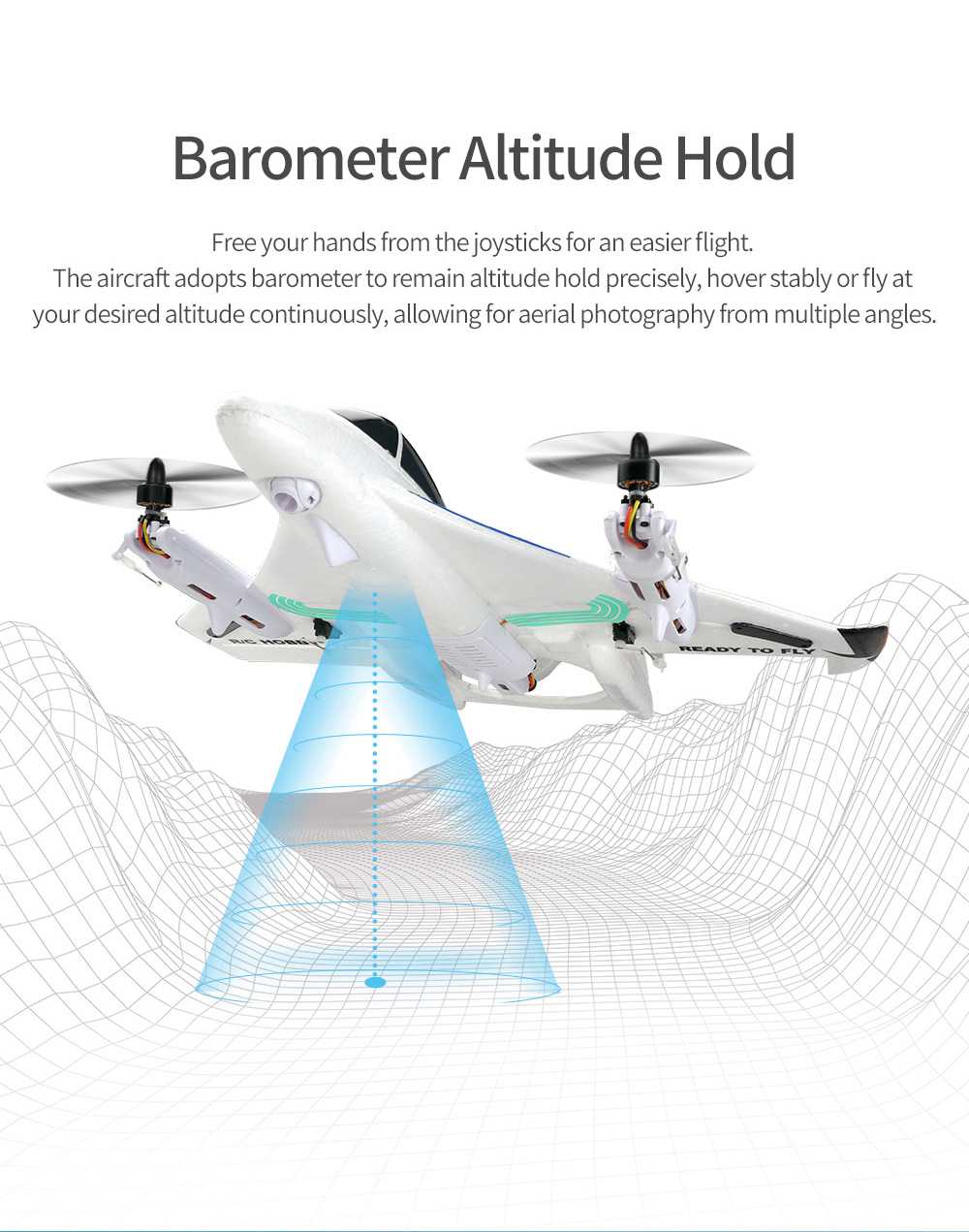 JJRC M02 2.4G 6CH Brushless EPO 450mm Wingspan 3D/6G Mode Switchable VTOL FPV Flying Wing RC Airplane RTF - Blue