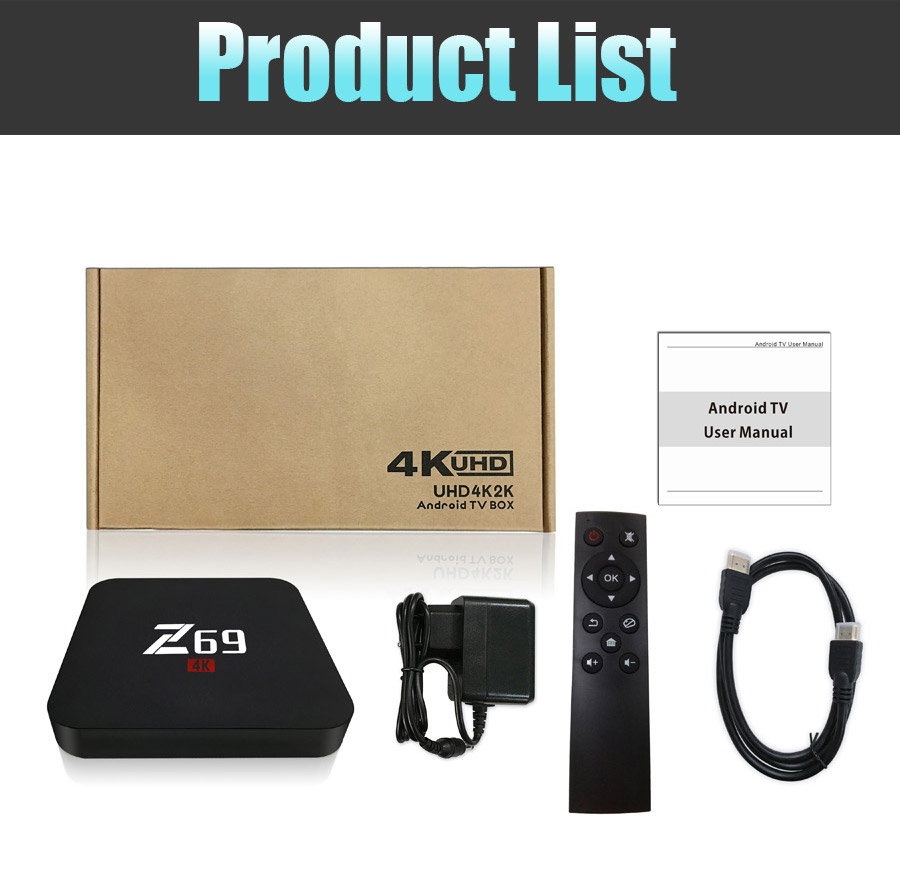 Z69 4K UHD Smart TV BOX KODI Android 6.0 Marshmallow Amlogic S905X 3GB/32GB 802.11b/g/n LAN Bluetooth