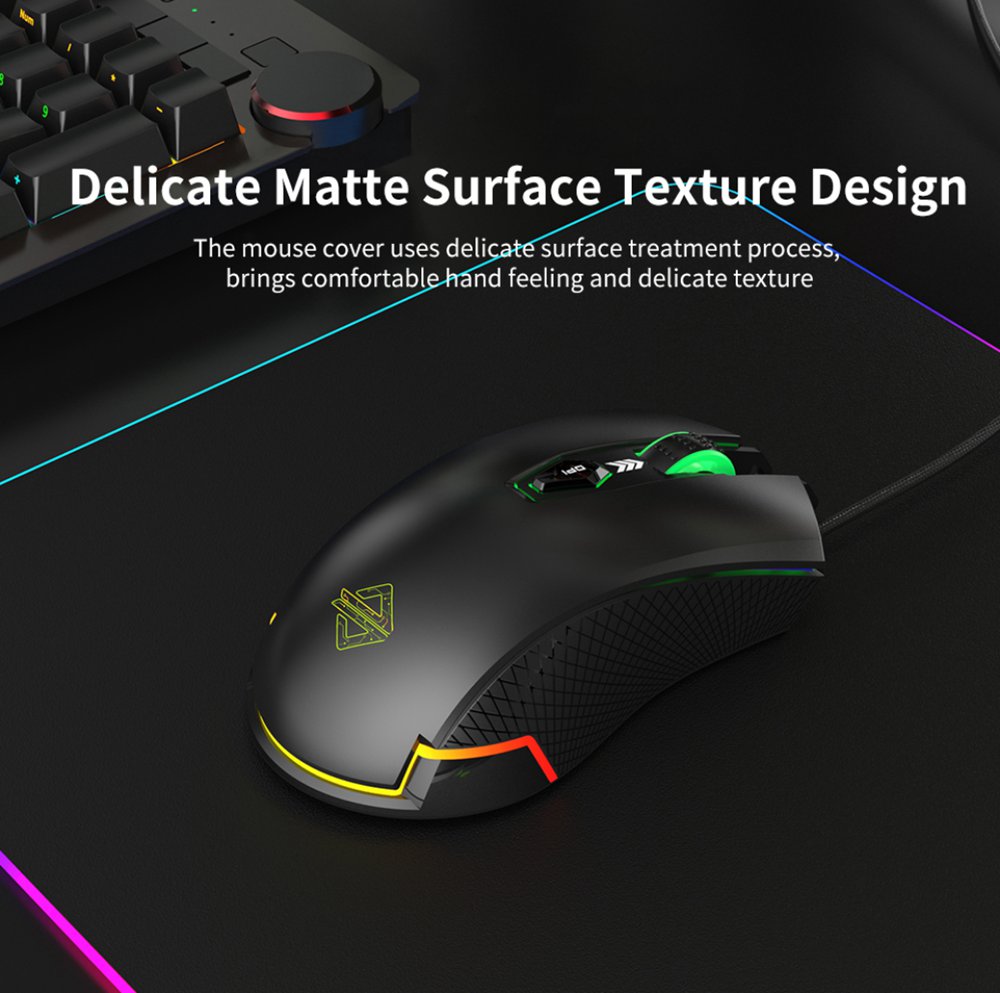 Ajazz AJ203 Wired Esport Gaming Mouse Ergonomic RGB Backlight 3000 Adjustable DPI - Black
