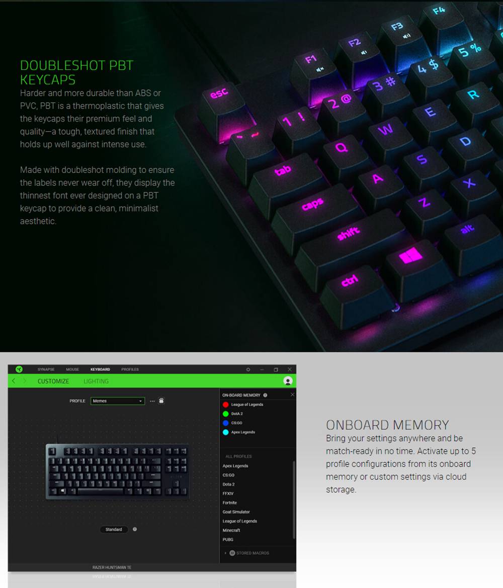 Razer Huntsman Tournament Edition TKL Gaming Keyboard Linear Optical Switches RGB Lighting - Matte Black