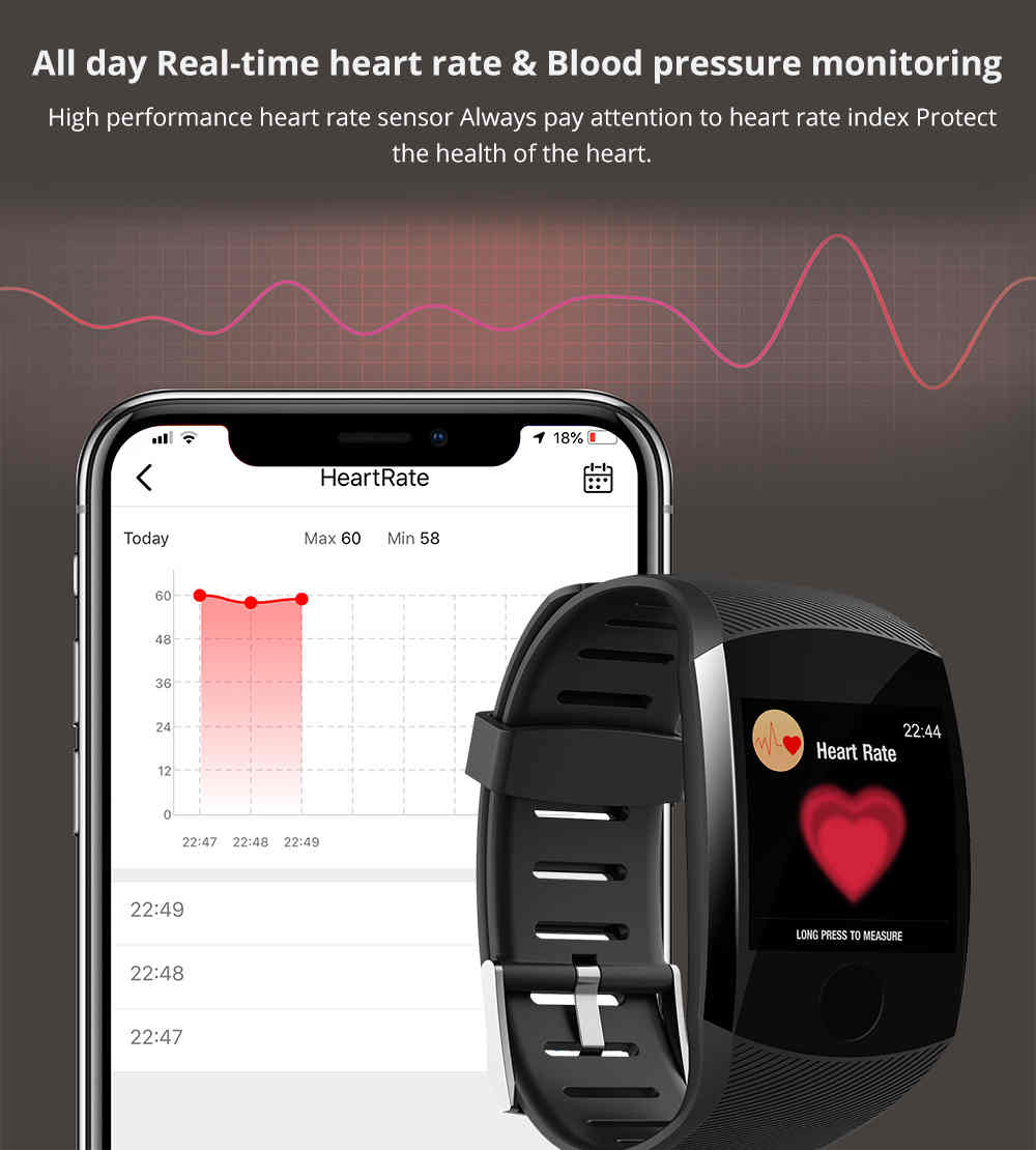 Makibes B01 IP67 Water Resistant Smartwatch Fitness Tracker 1.3 inch Blood Pressure color UI Wristband - Red