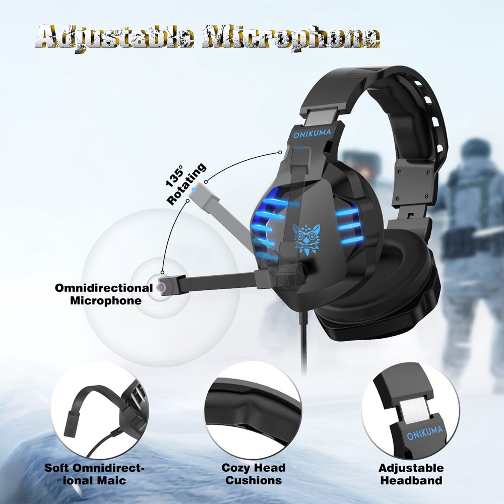 Onikuma K17 3.5mm Audio+USB LED Gaming Headphones Plugable Mic for PS4/Switch/XBOX One/PC