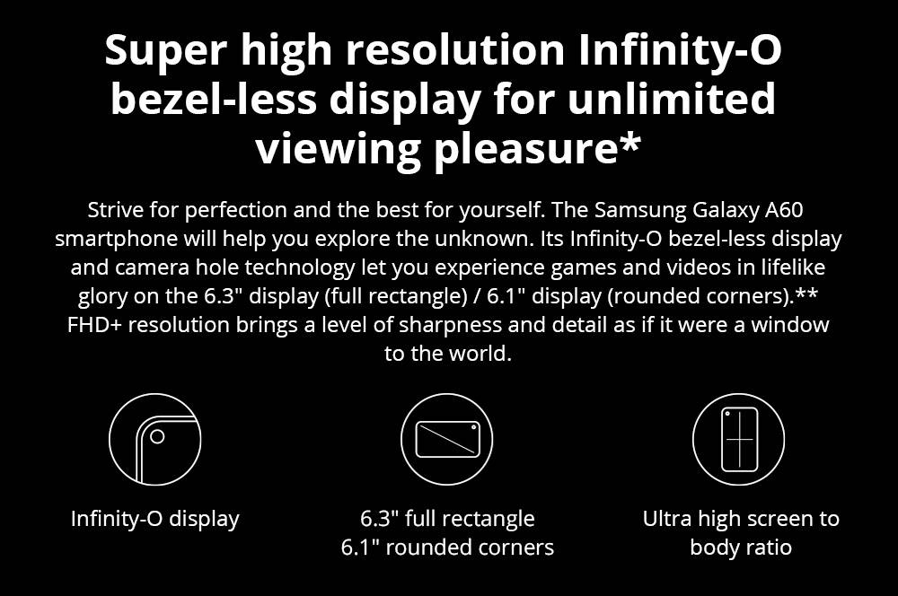 Samsung Galaxy A60 4G LTE Smartphone 6.3 Inch Snapdragon 675G 6GB 64GB 32.0MP+8.0MP+5.0MP Triple Rear Cameras Fingerprint ID Dual SIM Android 9.0 - Shallow Blue