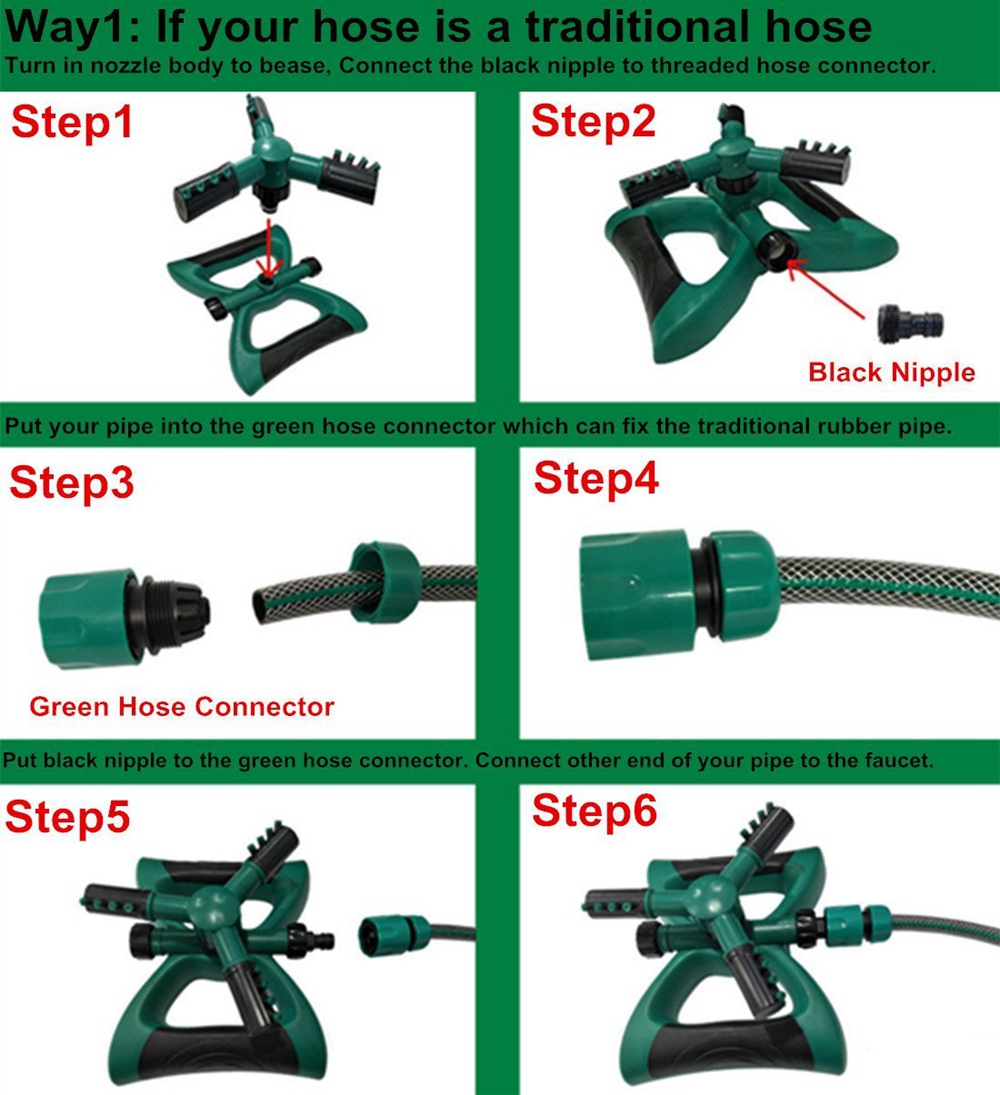 Garden Lawn Sprinkler 360 Degree Rotating Automatic Water Sprinklers Irrigation System - Green