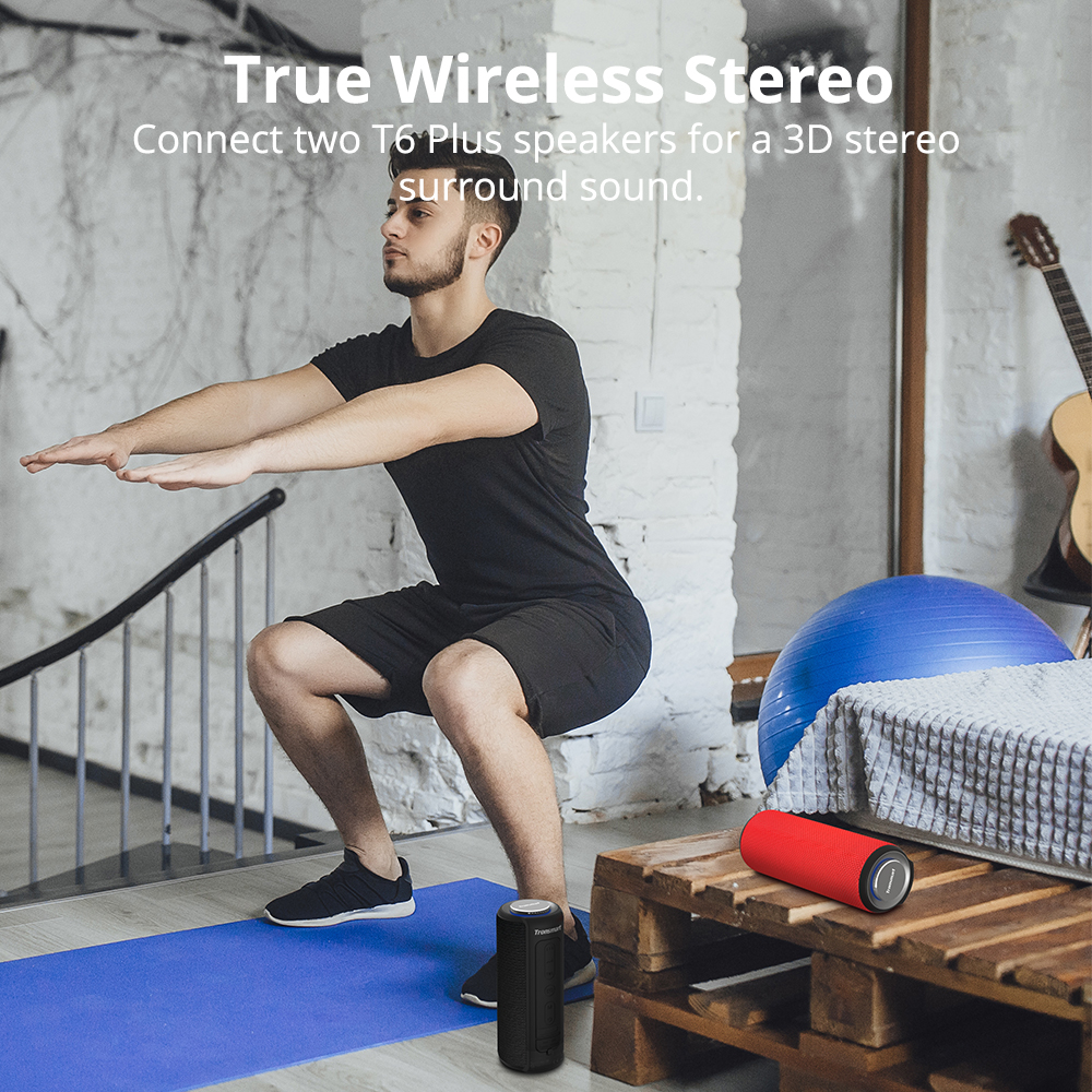 Tronsmart Element T6 Plus Portable Bluetooth 5.0 Speaker with 40W Max Output, Deep Bass, IPX6 Waterproof, TWS - Black