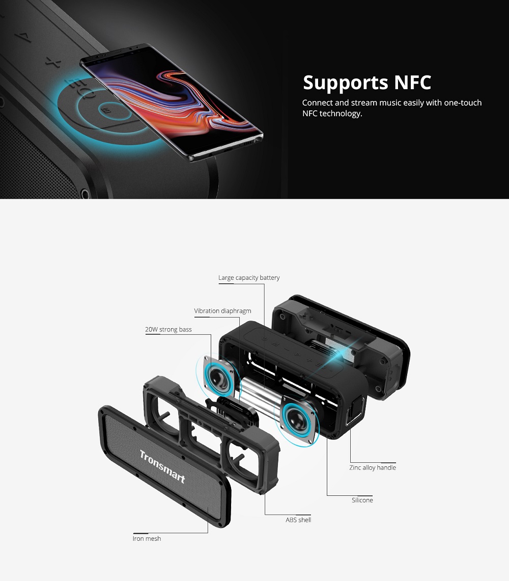Tronsmart Force SoundPulse™ 40W Bluetooth Speaker IPX7 TWS & NFC 15 Hours Playtime