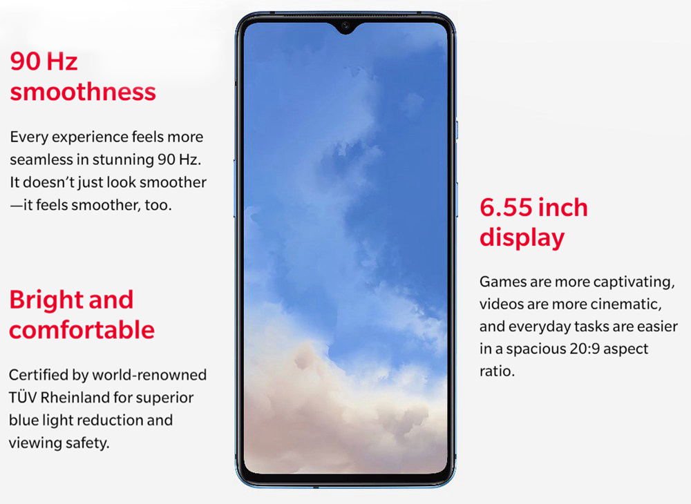 OnePlus 7T 6.55 Inch 4G LTE Smartphone Snapdragon 855 Plus 8GB 256GB 48.0MP+12.0MP+16.0MP Triple Rear Cameras NFC Face Unlock Oxygen OS Global Rom - Glacier Blue