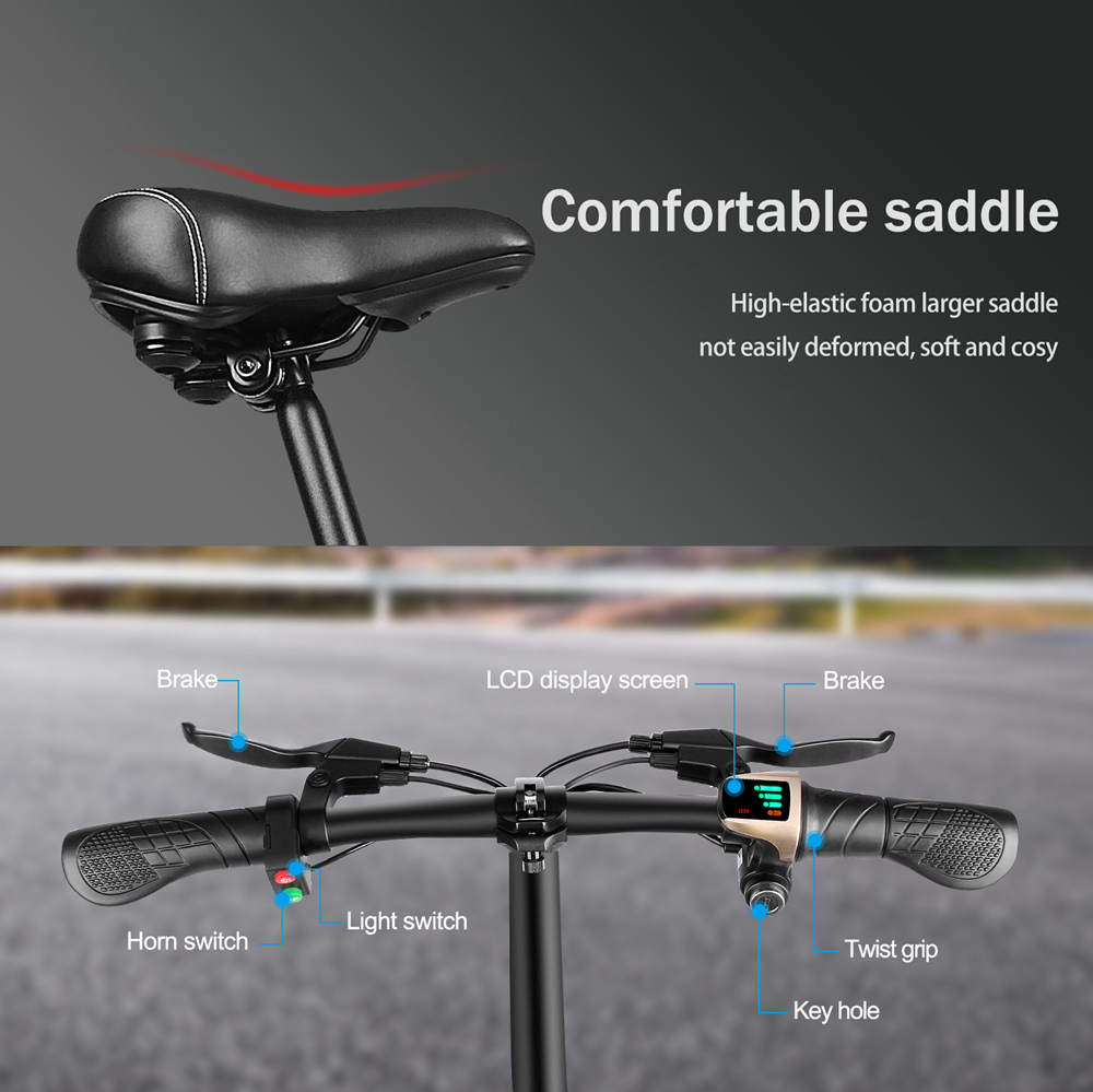Ziyoujiguang T18 Portable Folding Smart Electric Moped Bicycle 250W Motor 25Km/h 12 Inch Tire - Black