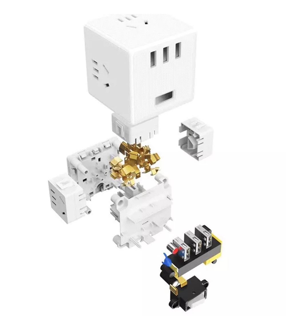 Xiaomi Mijia Magic Cube Converter 3 USB Ports Fast Charge Plug Socket Adapter Cordless Version - White