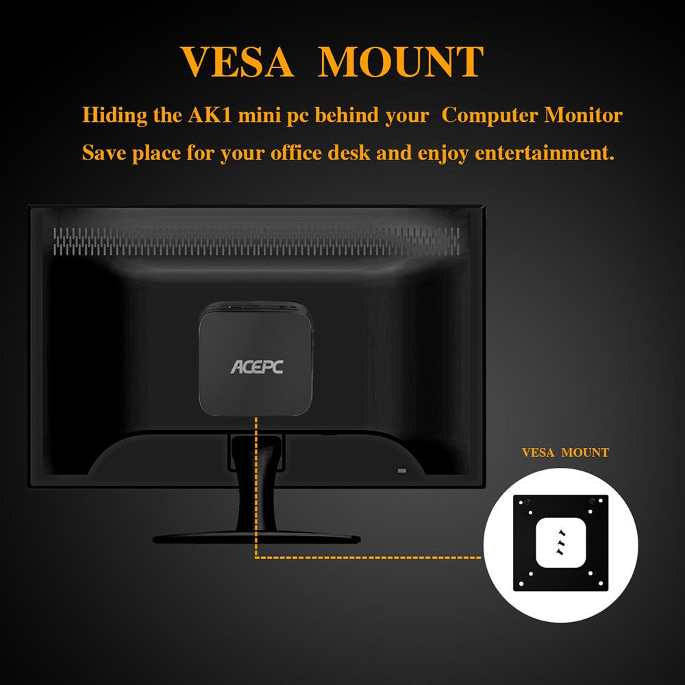 ACEPC AK1H Licensed Windows 10 Intel Celeron J3455 6GB/64GB Mini PC SATA 3.0 USB3.0*2 HDMI*2 Type-C Dual Band WiFi Gigabit LAN Bluetooth 2.5 inch HDD Bay