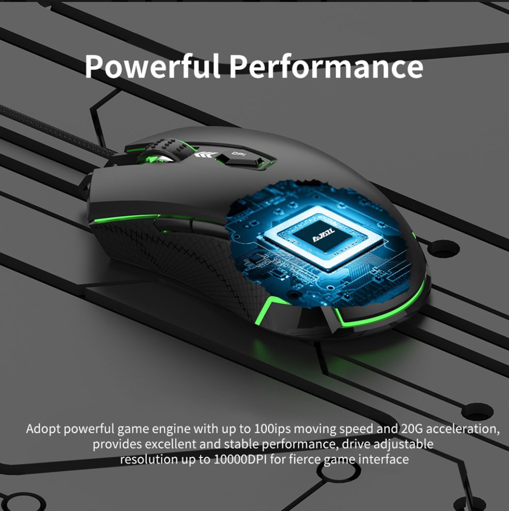 Ajazz AJ203 Wired Esport Gaming Mouse Ergonomic RGB Backlight 3000 Adjustable DPI - Black