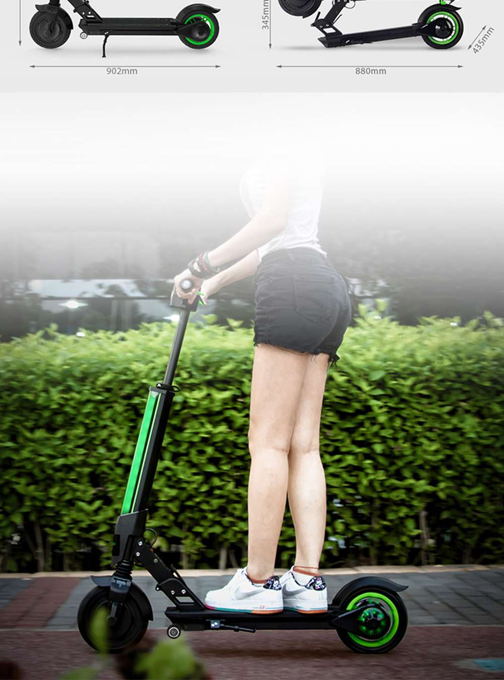 E1 Portable Folding Electric Scooter 8.5-inch Tires 300W Motor Max 25km/h 7.5Ah Battery - Green