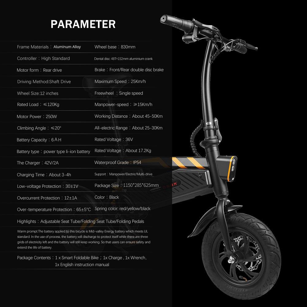 FreeAurora T18 ZiYouJiGuang Portable Folding Smart Electric Moped Bicycle 250W Motor 25Km/h 12 Inch Tire - Black